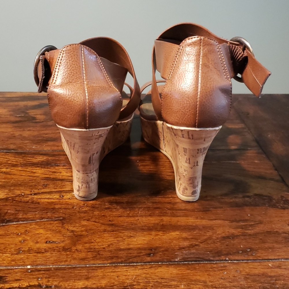 Strappy Cognac/Tan Faux Leather Wedge Sandal - Picture 4 of 5